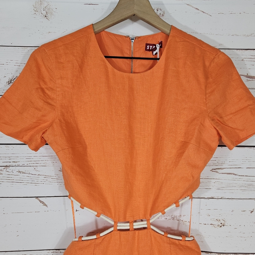Staud | Matteo Orange Cutout Midi Dress NWT - Picture 5 of 10